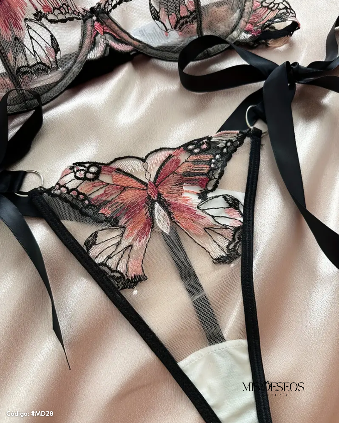 Set Ninfa B Lencería Mariposas Salmon
