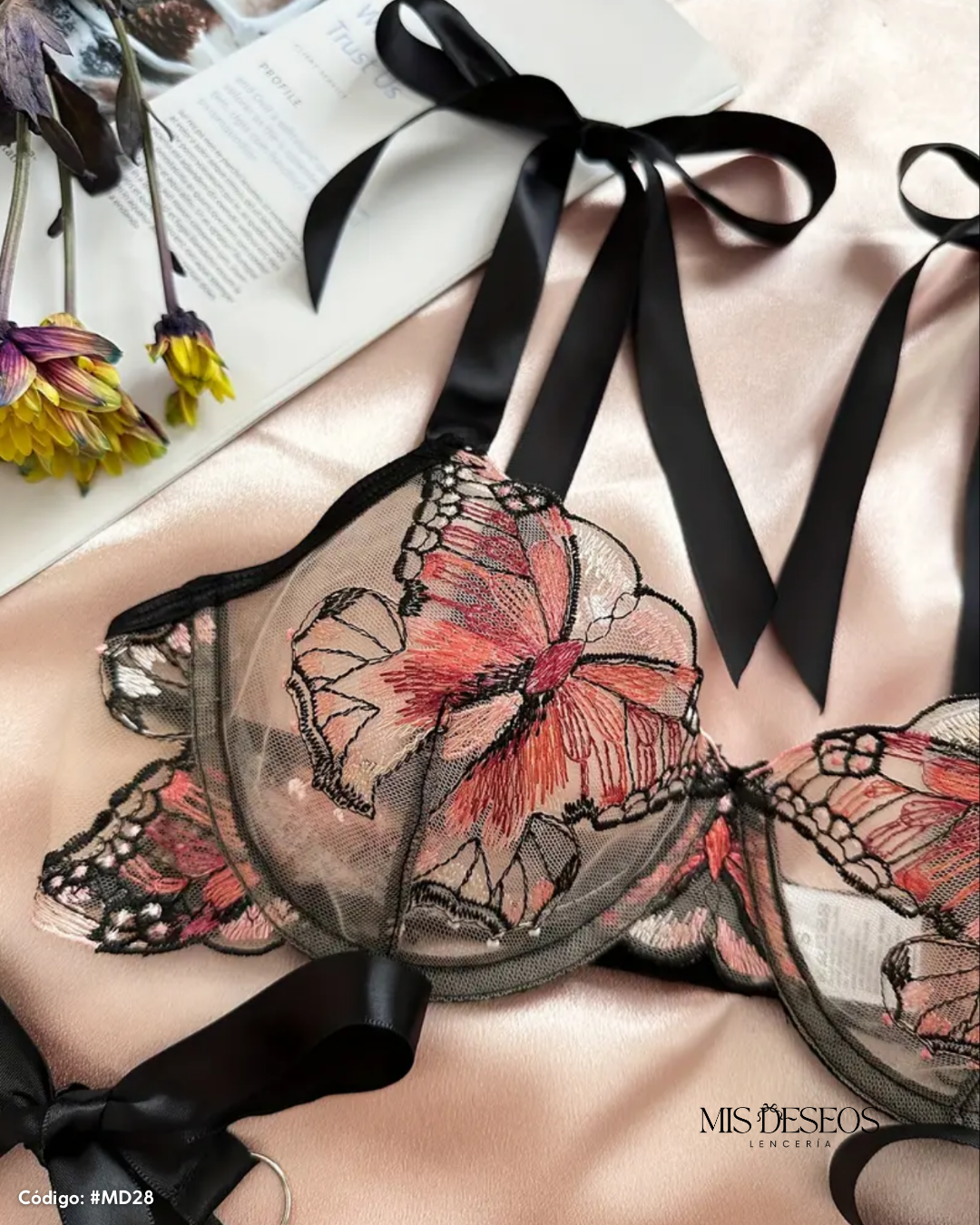 Set Ninfa B Lencería Mariposas Salmon