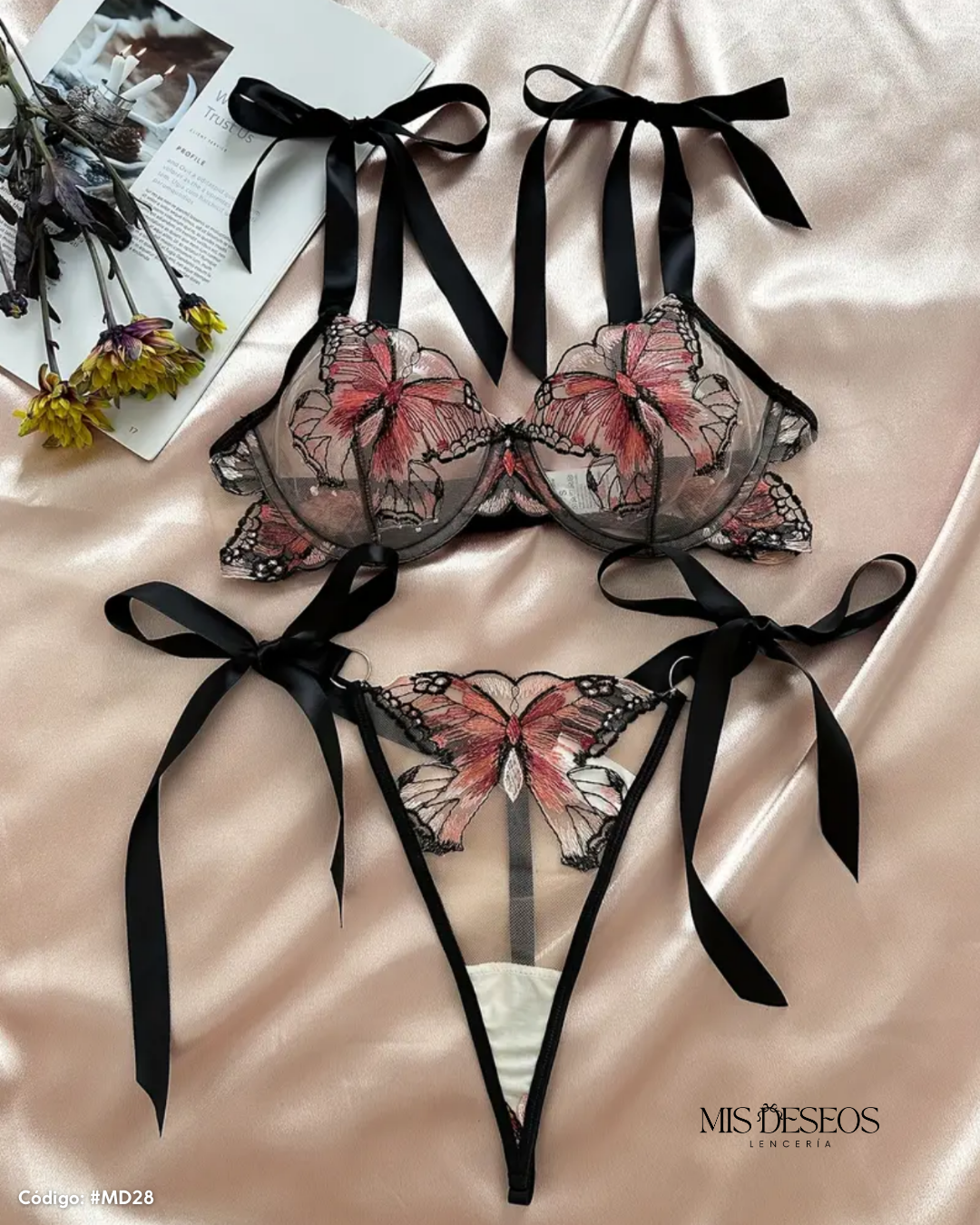 Set Ninfa B Lencería Mariposas Salmon