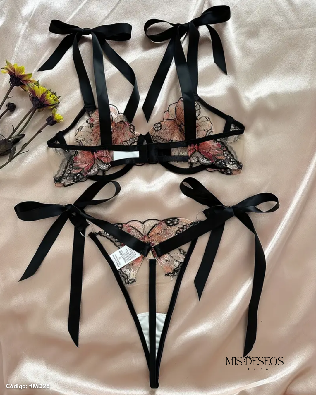 Set Ninfa B Lencería Mariposas Salmon