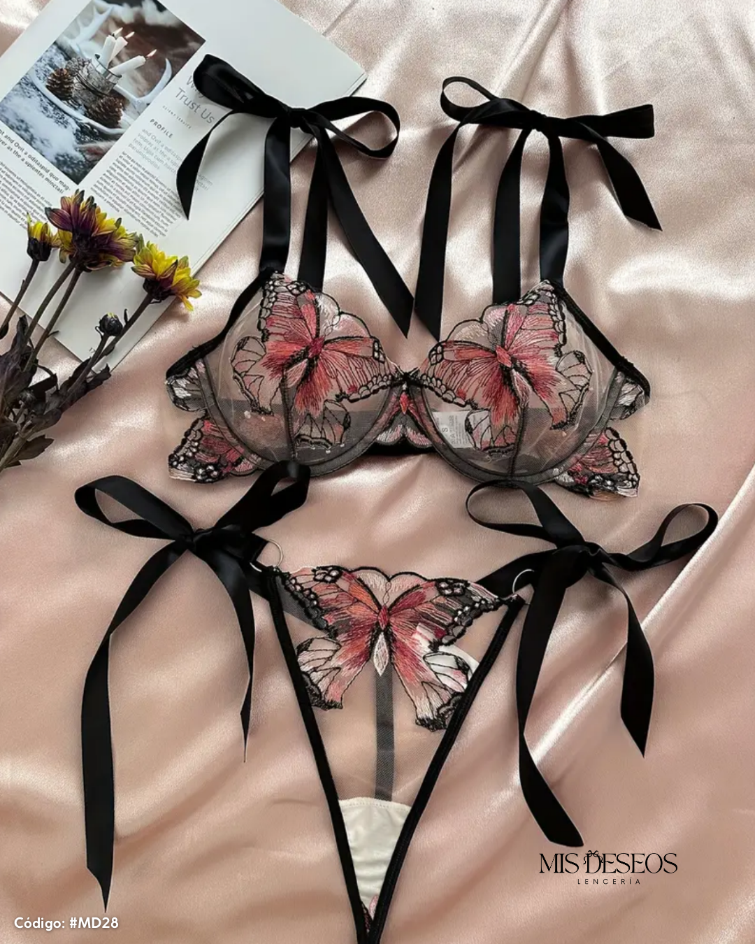 Set Ninfa B Lencería Mariposas Salmon