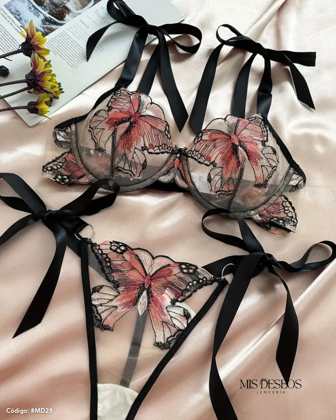 Set Ninfa B Lencería Mariposas Salmon